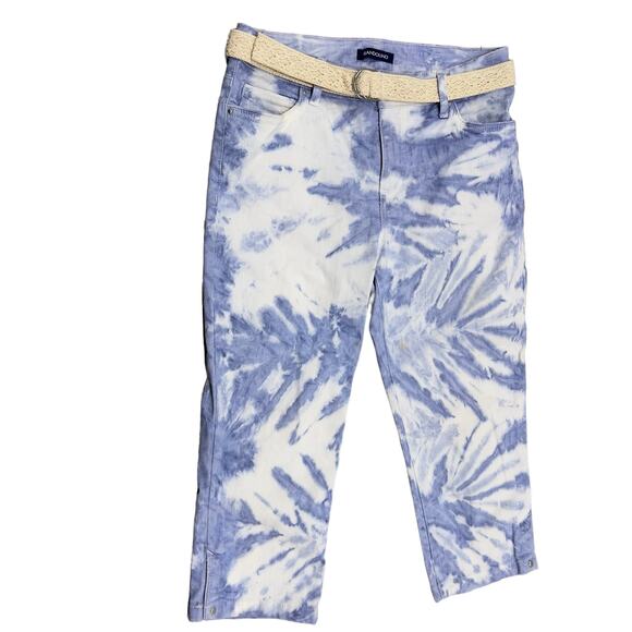 BANDOLINO Blue and  Mandie White Tie Dyed Crop belted Pants Women’s Size 6 - Picture 1 of 7